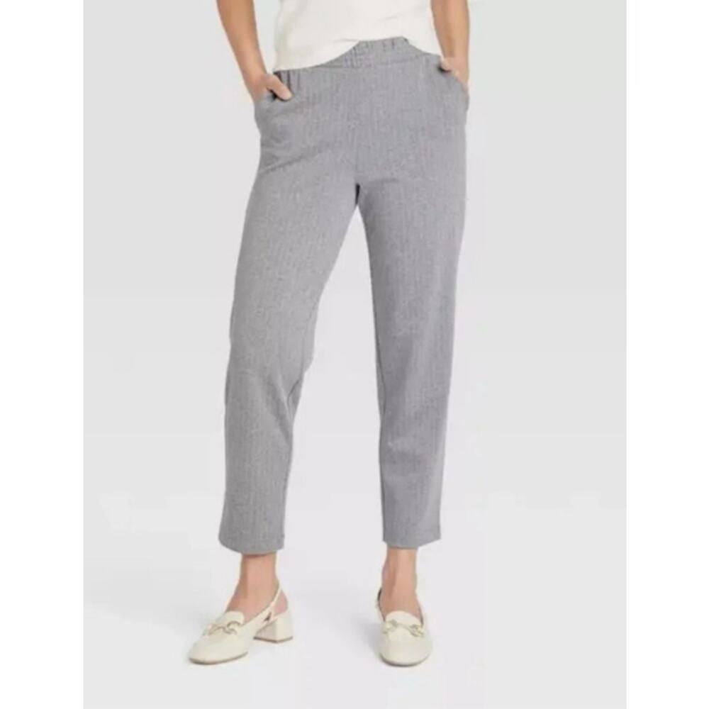 A New Day Women's Size XL High Rise Tapered Ankle Pull-On Pants Gray Pinstripe